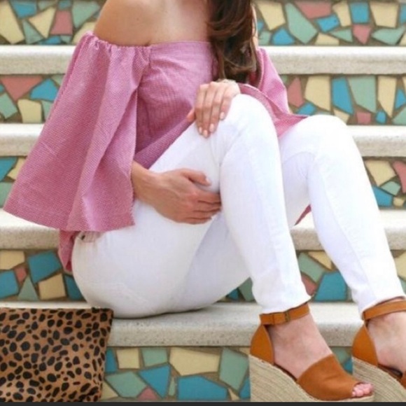 NWTs Banana Republic Off-the-Shoulder Cape Cotton Gingham Backyard BBQ Blouse - Picture 2 of 9